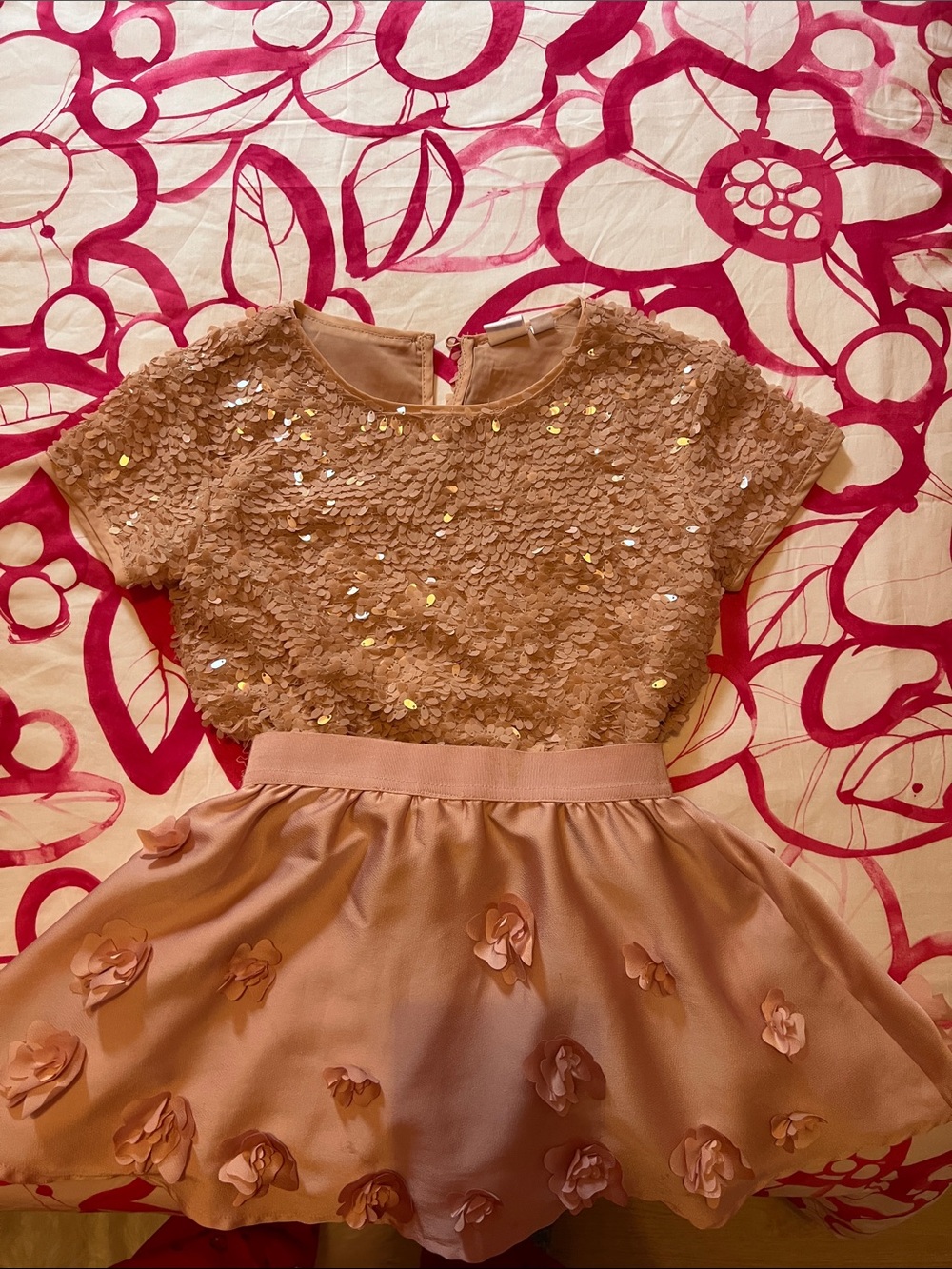 GAP Rose Gold Sequin & Floral Appliqué Party Dress